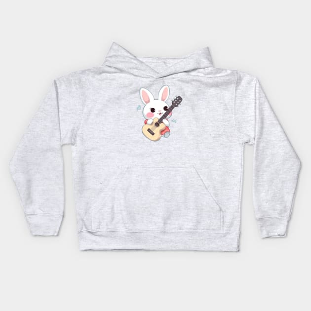 Cute Bunny Playing Guitar Kids Hoodie by Artifyio